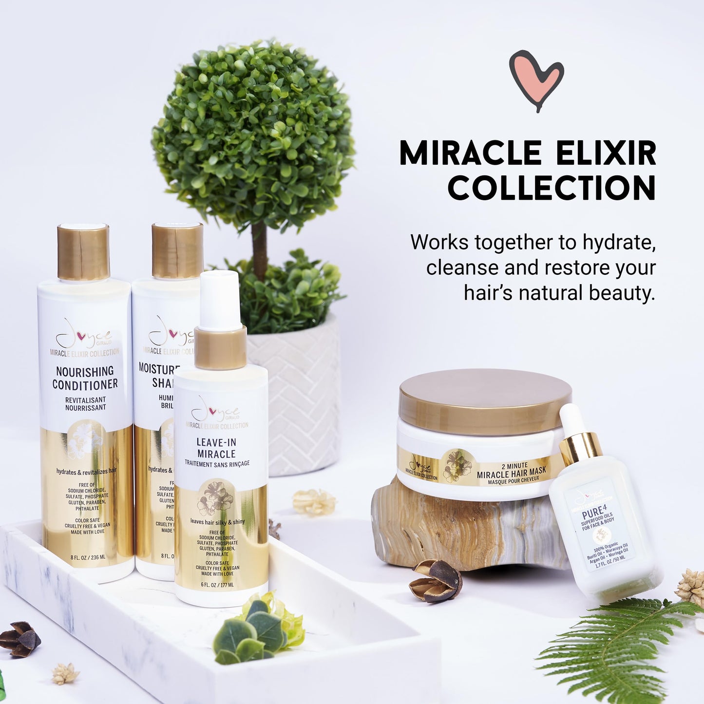 Joyce Giraud Leave-In Miracle Treatment with Pure4 Oils, 6 Oz, Protects from Breakage, Tames Frizz, Adds Shine, Weightless Formula