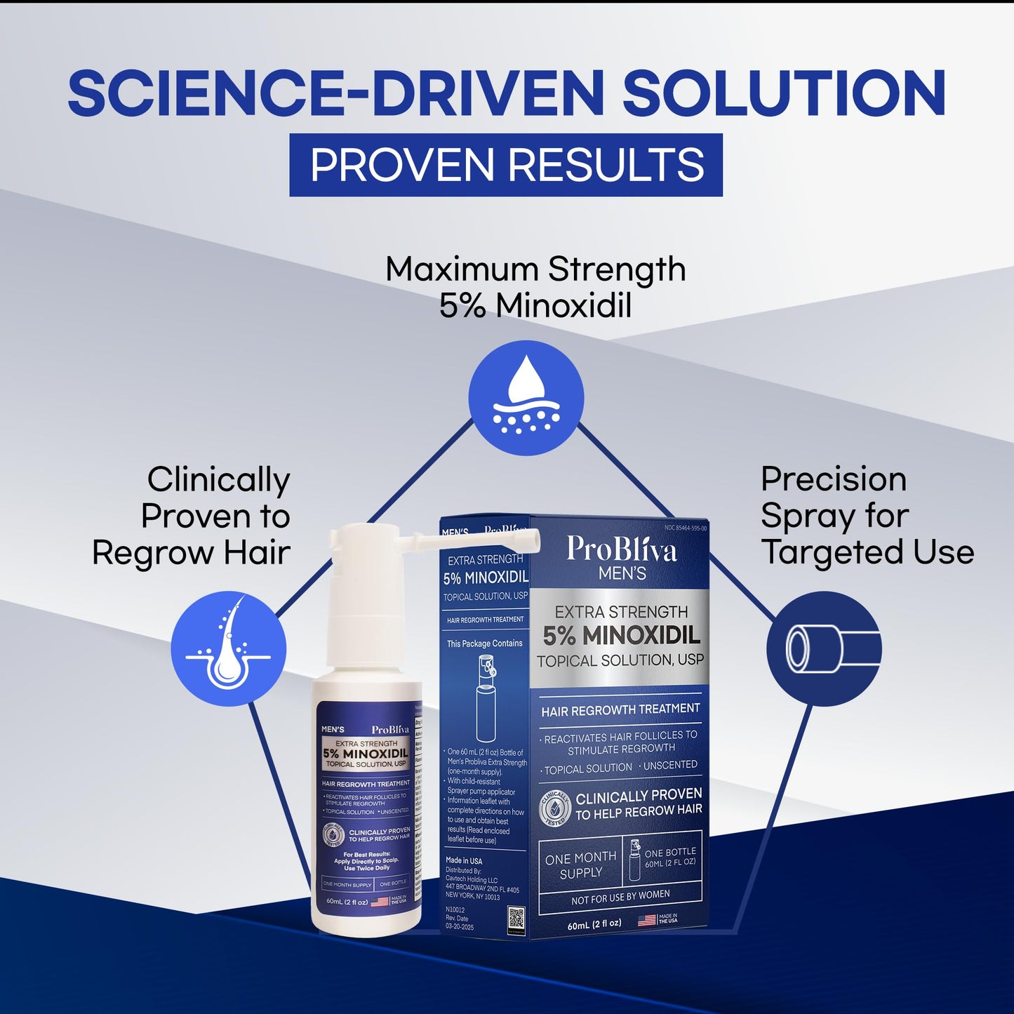 Minoxidil Hair Growth Treatment Spray: Clinically Proven 5% Minoxidil Treatment for Hair Loss & Thinning - Made in USA (2 Fl Oz (Pack of 2))
