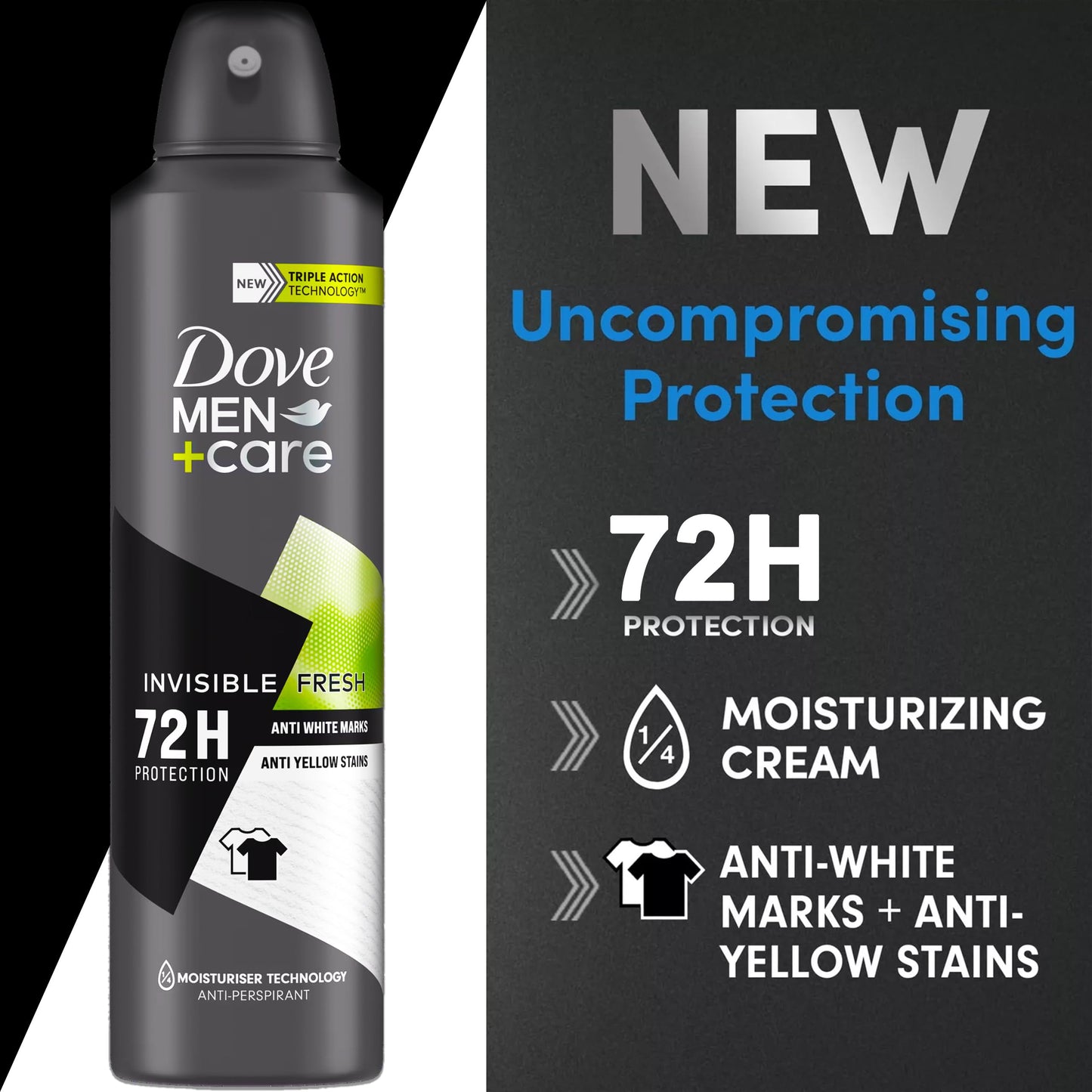 Dove Men+Care Antiperspirant Deodorant Invisible Fresh, 6 Pack, Long Lasting 72 Hour Odor Protection, No White Marks or Yellow Stains, Soothes & Moisturises Skin, 5 oz. Each