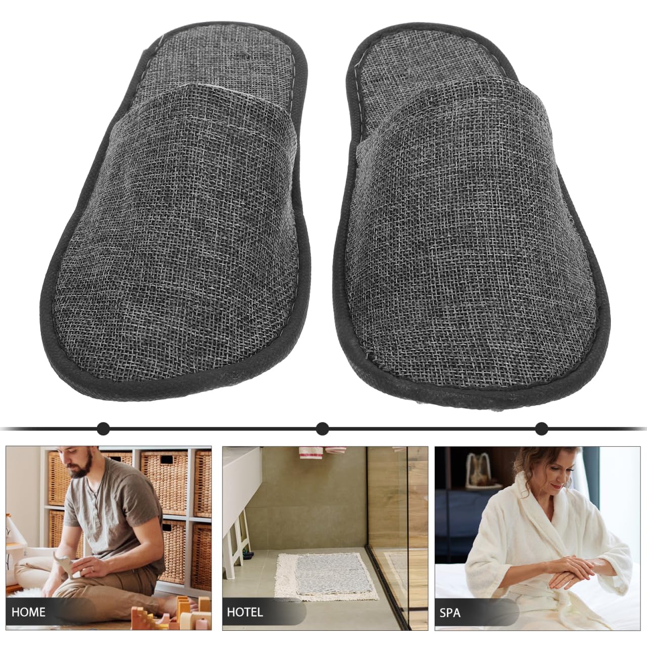 Disposable Cotton Linen Hotel Slippers Non-Slip Foldable Lightweight Guest Slippers Pack of 20 for Home Spa Travel
