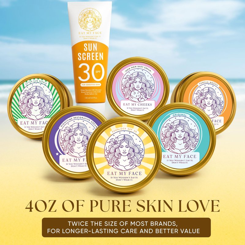 Eat My Face BEEF TALLOW Reef Safe Sunscreen SPF 30 – Non Nano Zinc Oxide – Water Resistant, Organic – Moisturizing Sunblock for Face & Sensitive Skin – 4oz Tin "If You Wouldn't Eat It, Don't Wear It!"