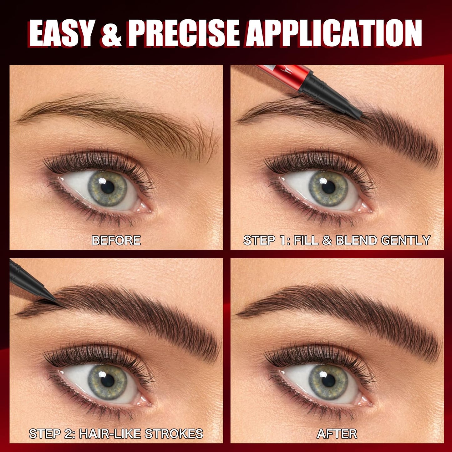 Waterproof Brown Eyebrow Pencil for Women - Dual Head Microblading & Thin Liner, 2-in-1 Non-Smudging Brow Makeup(2# Brown)