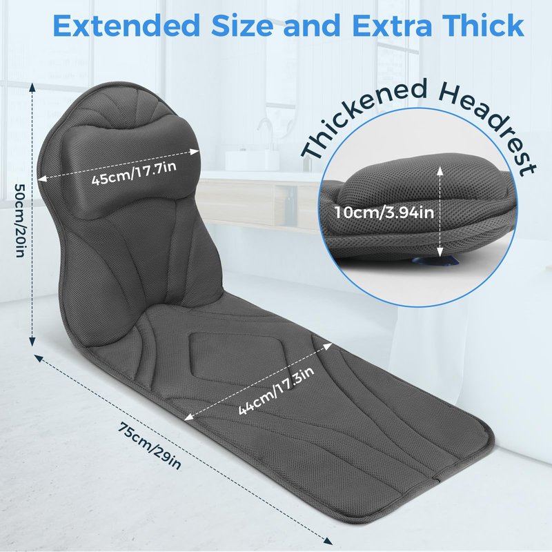 LOOWARTS Full Body Bath Pillow for Tub Ergonomic Bathtub Pillow for Neck and Back Support,4D Mesh Bathtub Cushion with 10 Non-Slip Suction Cups
