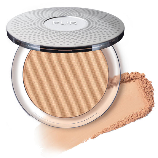 PÜR MINERALS 4-in-1 Pressed Mineral Makeup Powder Foundation with SPF 15 - Concealer & Finishing Compact Pressed Powder for Face - Buildable Medium to Full Coverage Foundation Powder (Golden Medium)