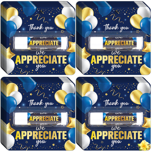 50 Pack Thank You Lip Balm Gifts Bulk, Blue Gold Graduation Lip Balm Gift, Appreciation Party Favor for Teacher Classmate Coworker Employee We Appreciate You Retirement Party Supplies
