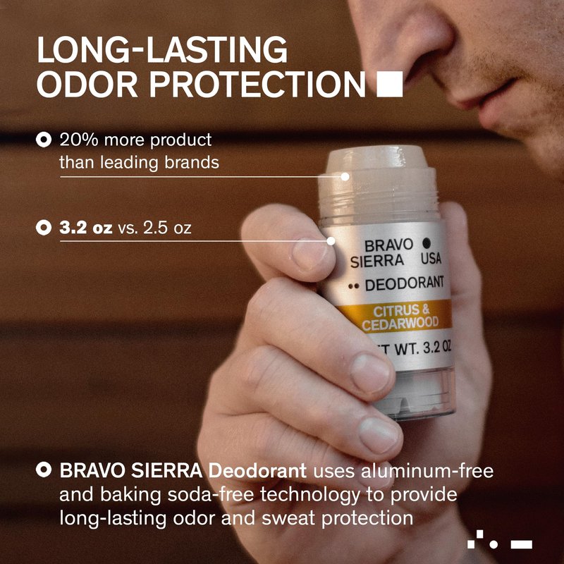 Aluminum-Free Deodorant for Men by Bravo Sierra, 3-Pack- Contains Natural Ingredients – Long Lasting All-Day Odor and Sweat Protection - Citrus and Cedarwood, 3.2 oz-Paraben-Free, Vegan & Cruelty-Free