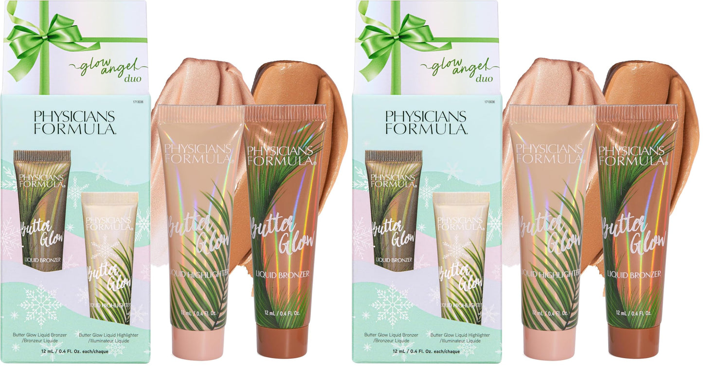 Physicians Formula Glow Angel Duo - Butter Glow Liquid Bronzer & Highlighter with Murumuru Butter, Hydrating & Illuminating Holiday Gift Set, Cruelty Free & Vegan (Pack of 2)