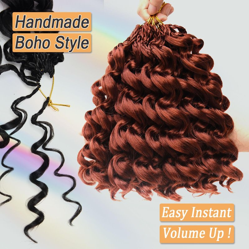 GoGo Curl Crochet Hair for Black Women 10 Inch Auburn Ginger Ocean Wave Crochet Braids Deep Water Wave Beach Curl Curly Crochet Hair Soft as Human Hair 7 Packs Synthetic Hair Extensions 350