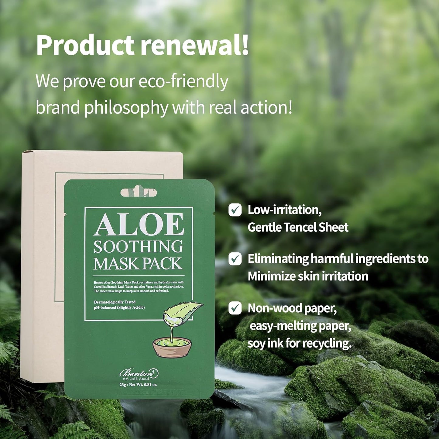 Aloe Soothing Mask Pack - Hydrating Cooling Facial Sheet Mask | 10 Pack (230g) with Aloe & Green Tea Extract