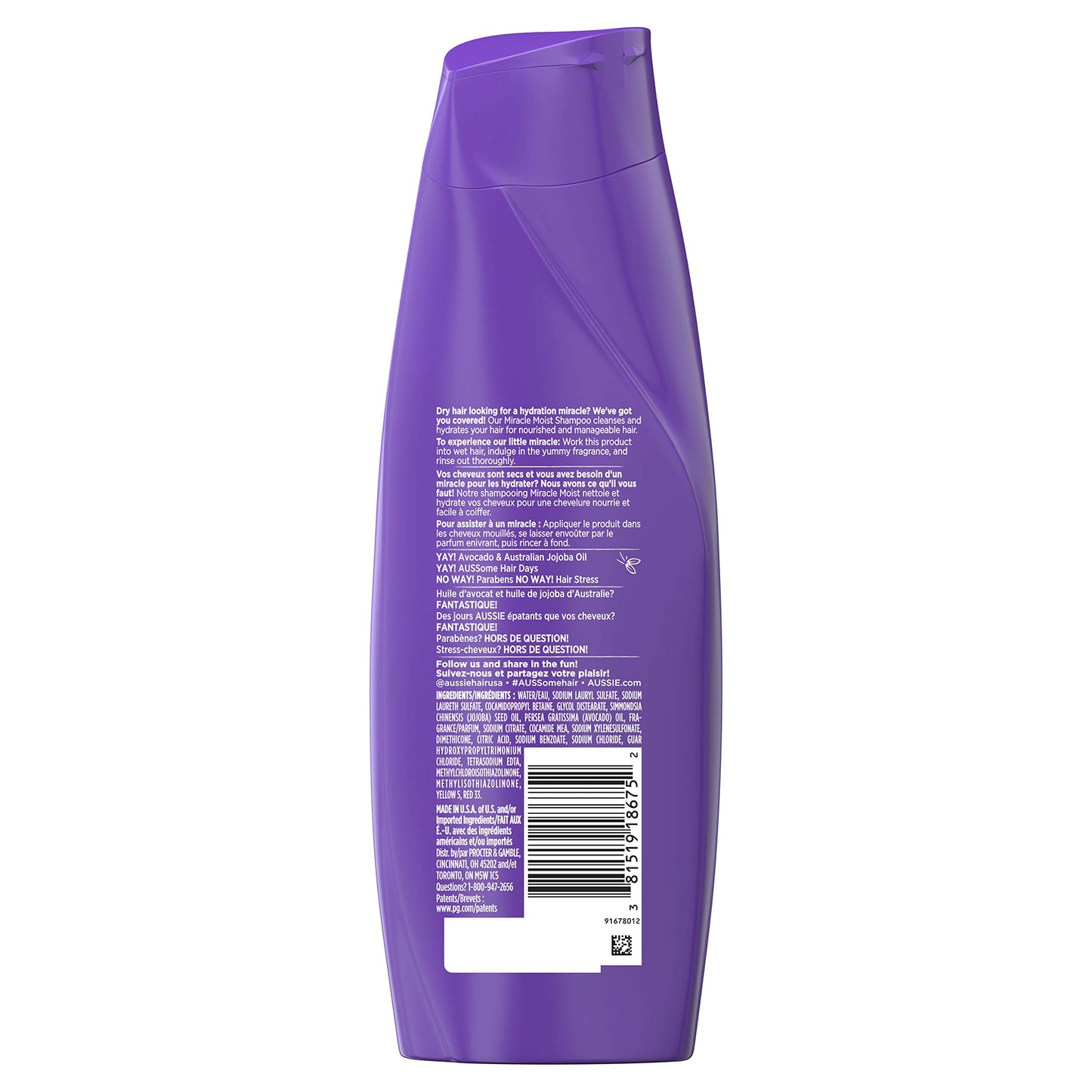Aussie Paraben-Free Miracle Moist Shampoo for Dry Hair, Avocado & Jojoba, 360ml