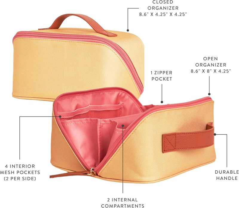 Small Organizer Case - Stylish Marigold Multi-Purpose Travel Case with Sturdy Vegan Leather Handle | Perfect for Toiletries, Makeup, Jewelry & Essentials