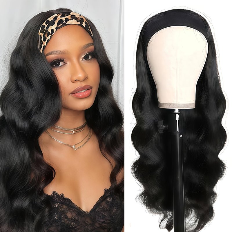 Justres Headband Wigs for Black Women Human Hair 16 Inch Glueless Body Wave Headband Wig Human Hair 100% Brazilian Virgin Hair Machine Made Head band Wig 180% Density