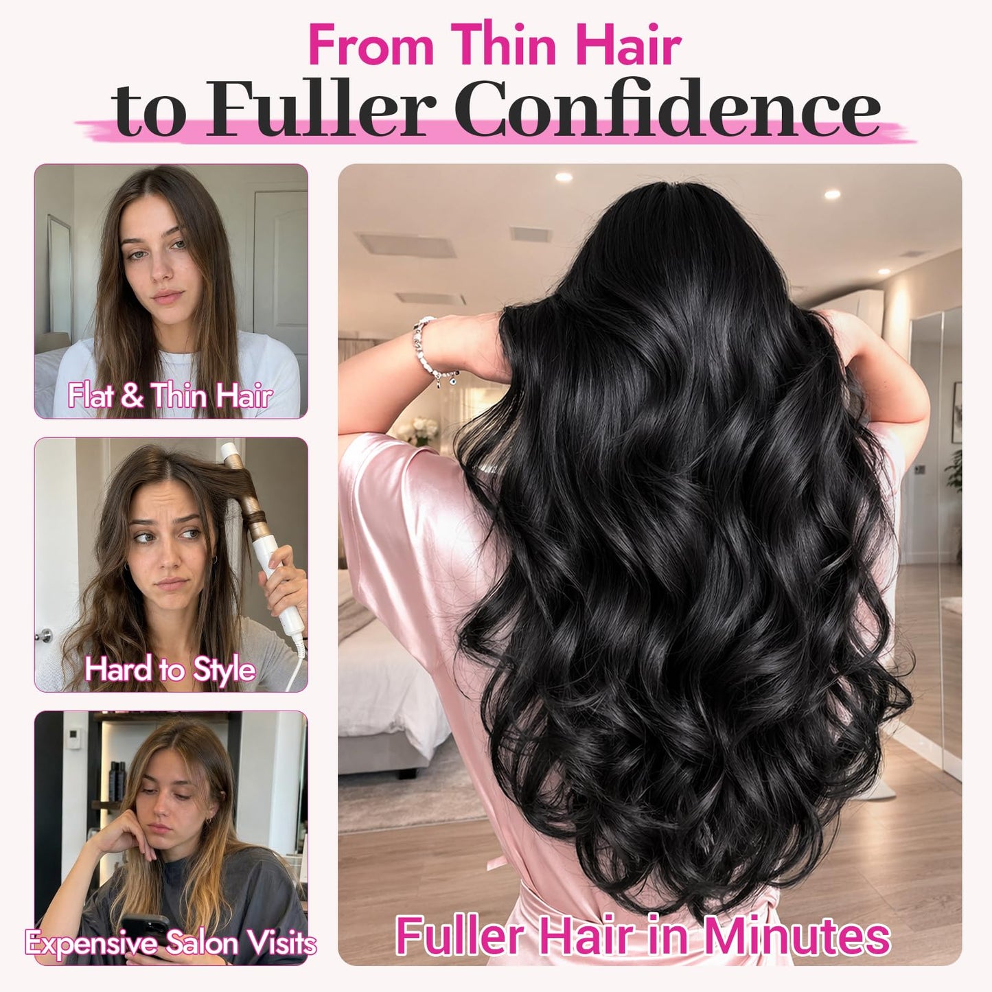 KooKaStyle Clip In Hair Extensions, Natural Long Layered Soft Invisible Synthetic Curly Wavy Hairpieces for Women, 4 pcs (20 Inch, Black)