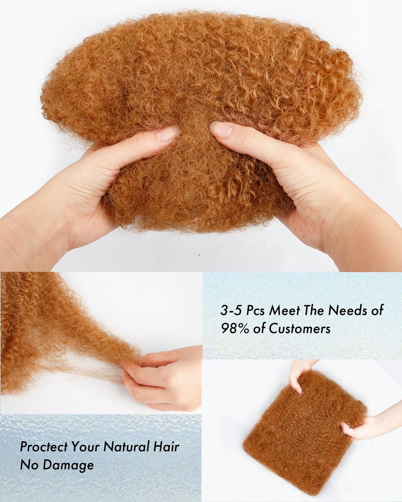 Afro Kinky Curly Bulk Human Hair Extensions 20 Inch 50g Bundles,Real Natural Kinky-Curly Braiding Hair for Dreadlocks/Locs Repair,Twist & Braids(Blonde,27#,2 Packs)