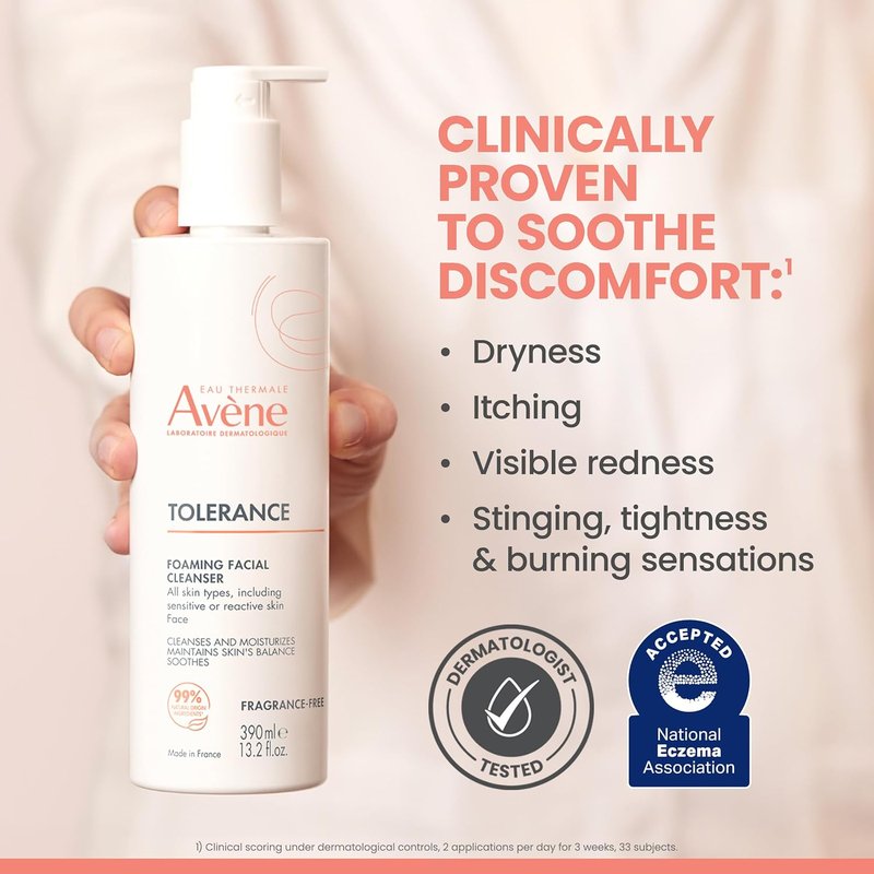 Avène Daily Foaming Facial Cleanser - Gentle Face Wash for Sensitive Skin | Glycerin & Niacinamide, Fragrance-Free