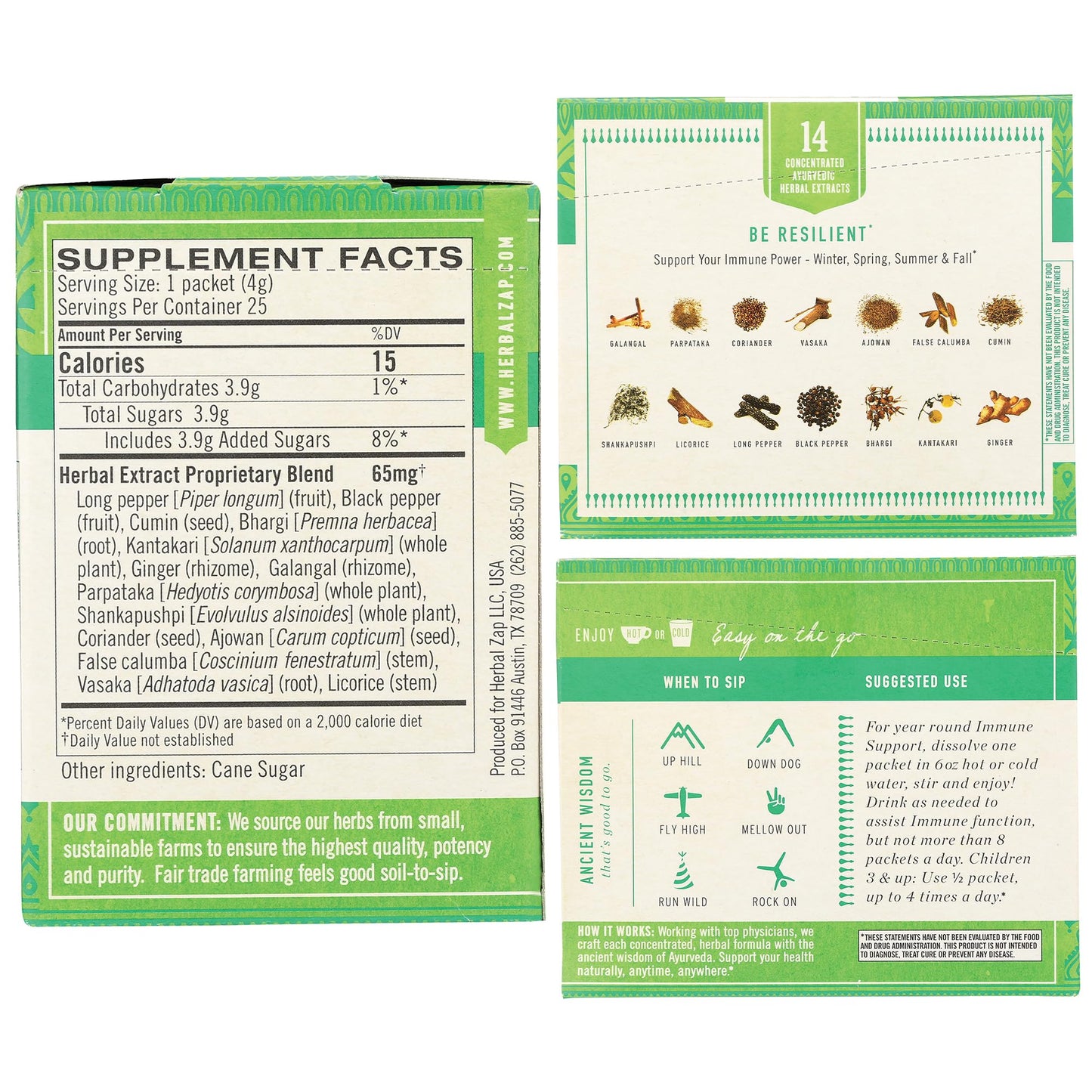 Herbal Zap! Immune Support Supplement Powder (25 Packets Per Box) – Ancient Ayurvedic Herbal Blend, Dissolves in Hot or Cold Water, 0.14 Oz Ea