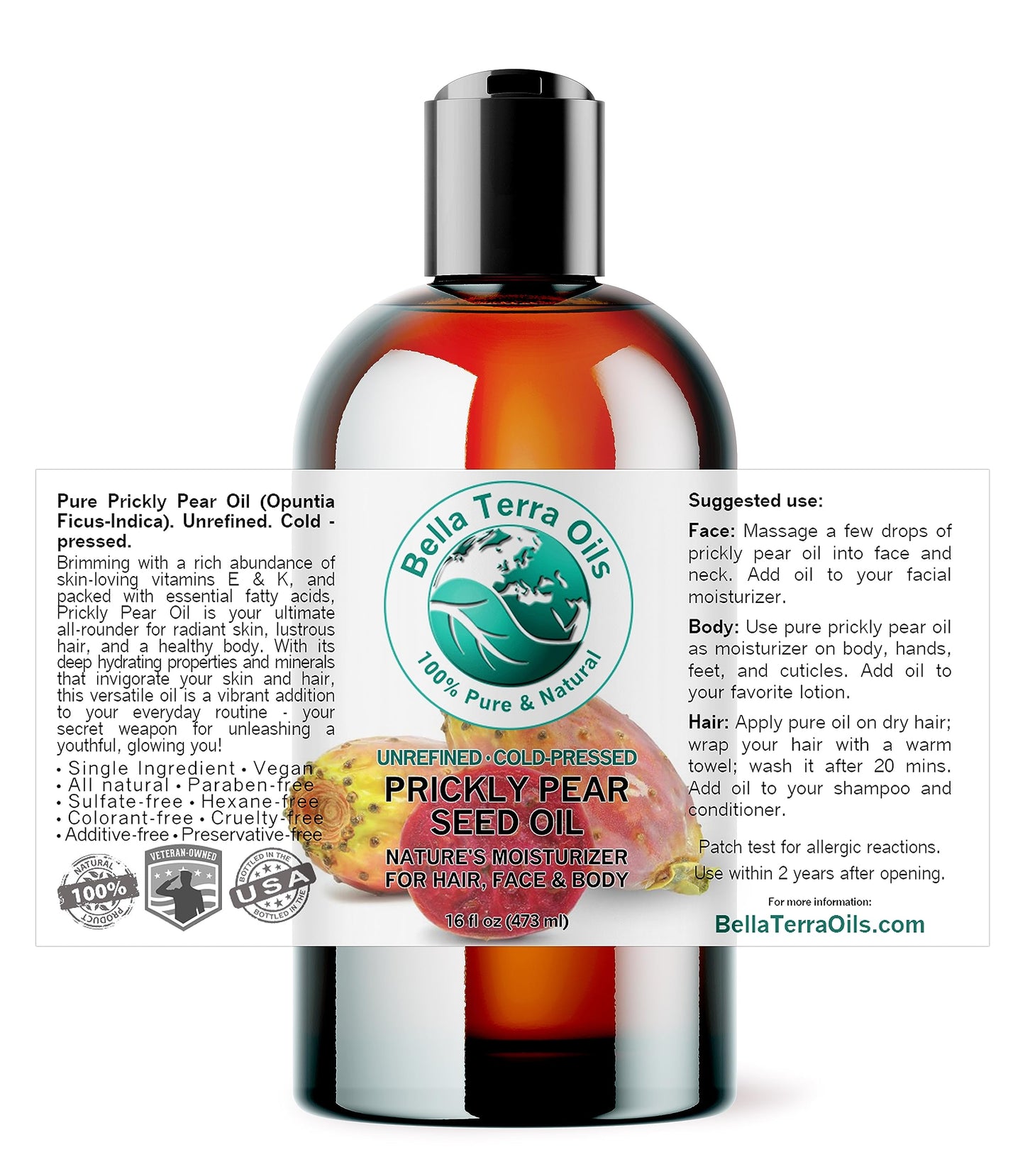 Bella Terra Oils - Prickly Pear Seed Oil 8 oz - Dive into the Richness of Cactus Oil, Bursting with Antioxidants & Minerals, Elevate Your Skin’s Vitality