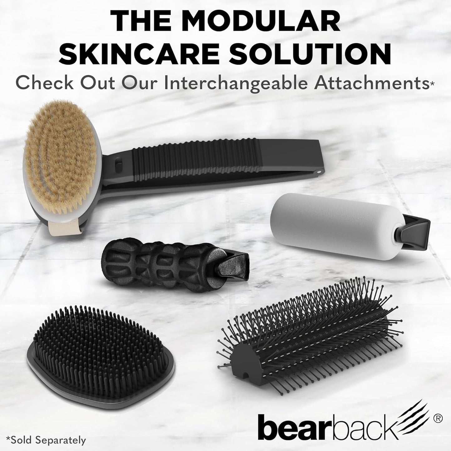 Bearback Dry Brushing Body Brush - Natural Bristles for Exfoliating | Long Handle & Removable Head