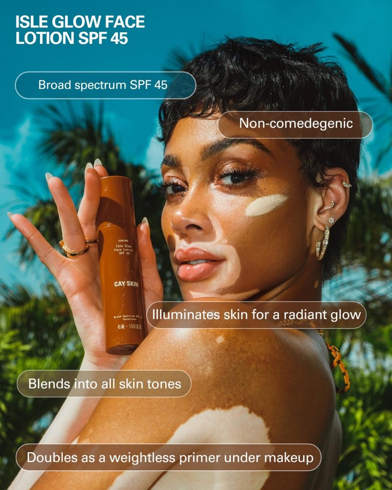 Cay Skin Isle Glow Face Moisturizer SPF 45 – Illuminating Moisturizer, Broad Spectrum Sunscreen + Makeup Primer – Lightweight, Pearlescent Formula with Radiant Finish for All Skin Types – 1.5 oz.