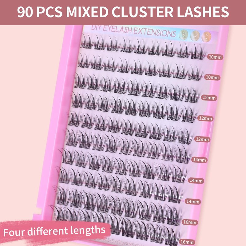 MLEN DIARY Lash Cluster DIY Eyelash Extensions 90 Clusters Lashes 10-16mm D Curl Mega Wispy Volume Individual Lashes Eyelash Clusters Extensions DIY at Home