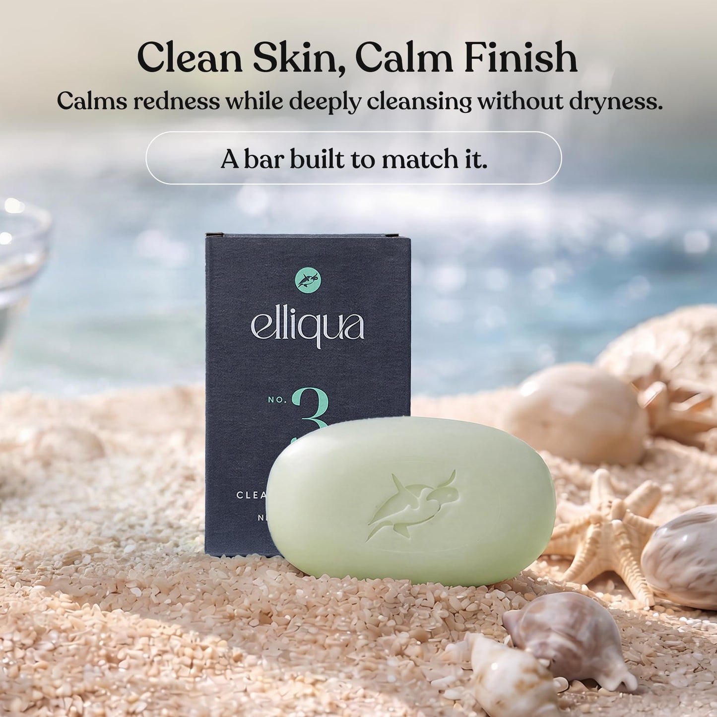 Elliqua No.3 Aloe Vera & Kaolin Clay Soothing Body Skincare Bar - Sulfate Free Cucumber Mint Scented Sensitive Skin Bar Soap - Non Toxic Purifying Triple Milled Plastic Free Body Wash Bar - 3.5 oz