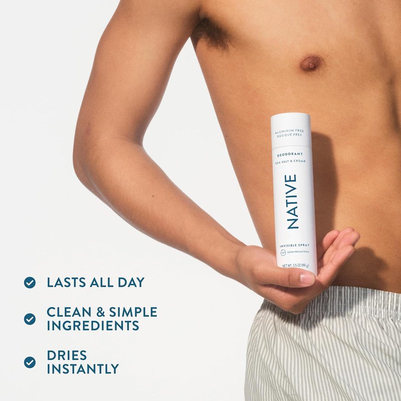 Native Deodorant & Body Spray - Sea Salt & Cedar | 72-Hour Odor Protection, Aluminum-Free, 3.5 oz