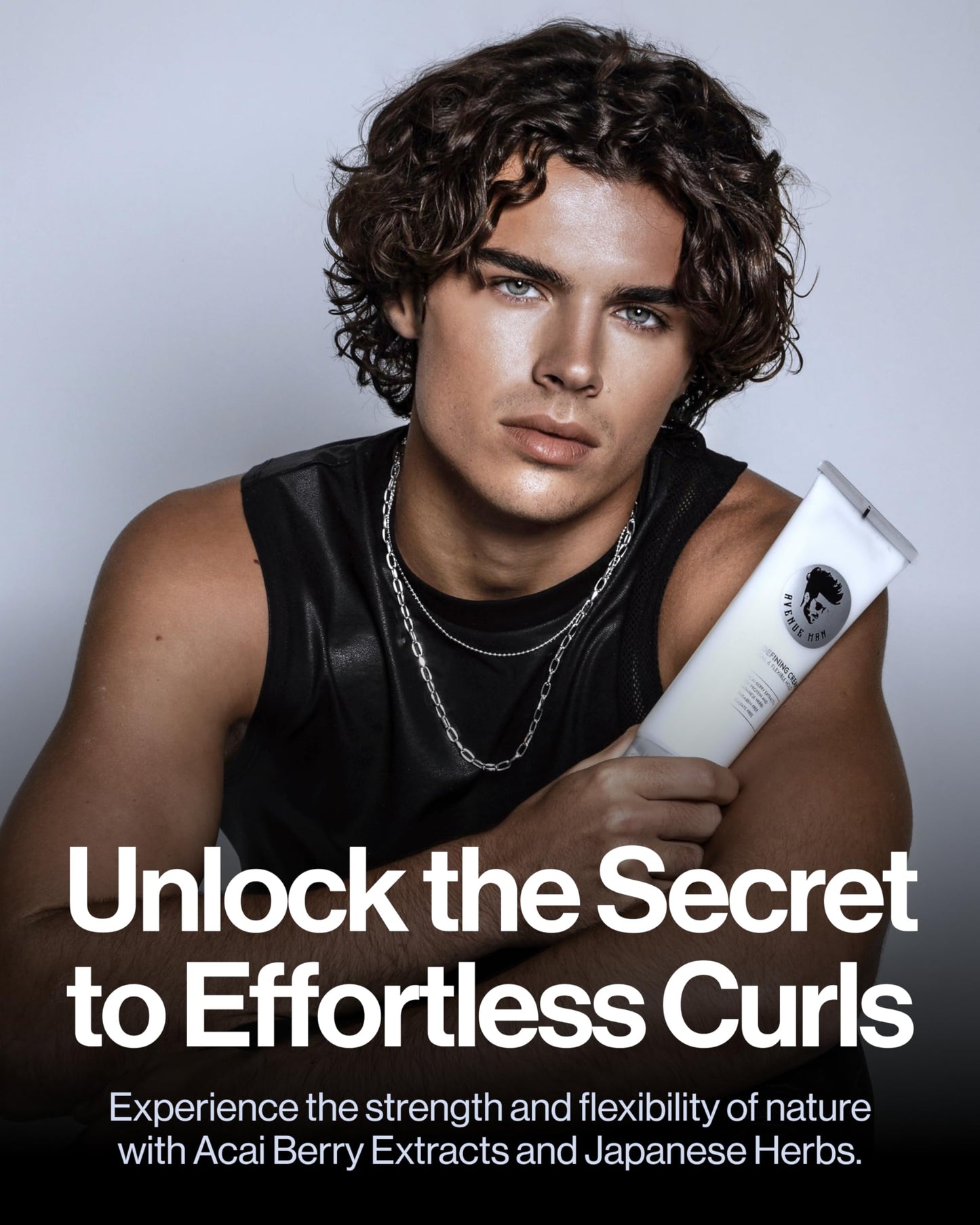 Avenue Man Curl Defining Cream - Improved Formula - Natural & Flexible Hold with Herbal Extracts for Curly & Wavy Hairs - Paraben Free & Sulfate Free