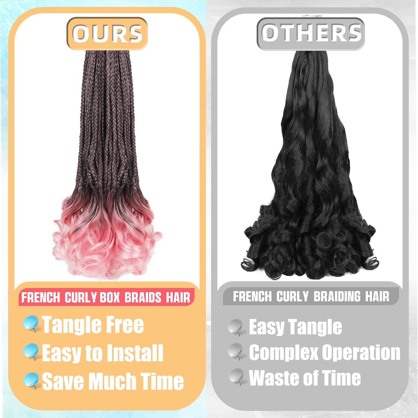 French Curl Crochet Braids for Black Women-18 Inches 8 Packs Goddess Box Braids,Ombre Pink Soft Pre Looped Braided Synthetic Hair Extensions with Curly Wavy Ends(18"-8 Packs,T1B/Pink)