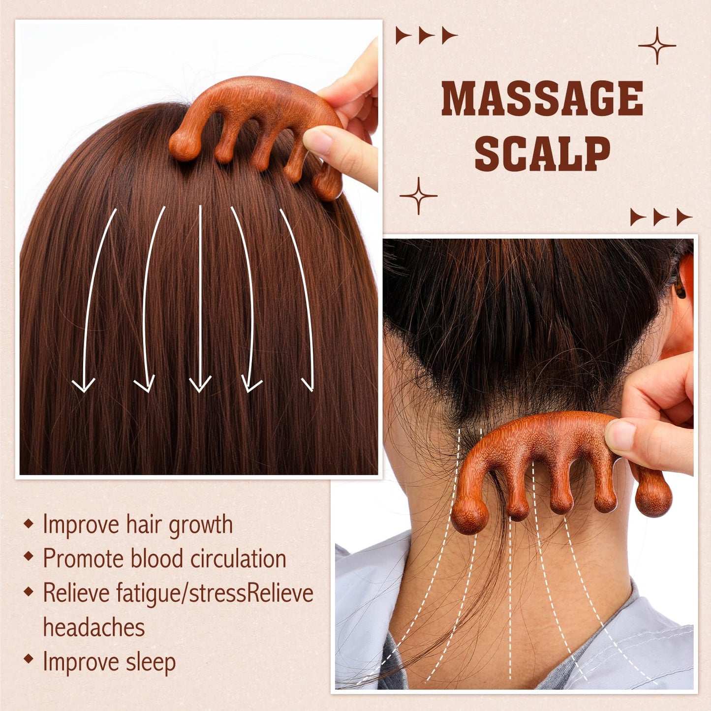 LemonRoad 12 Pack Wooden Scalp Massager Natural Sandalwood Wide Tooth Combs Wooden Head Scalp Massage Combs Bulk for Hair Growth Hair Care(Classic)