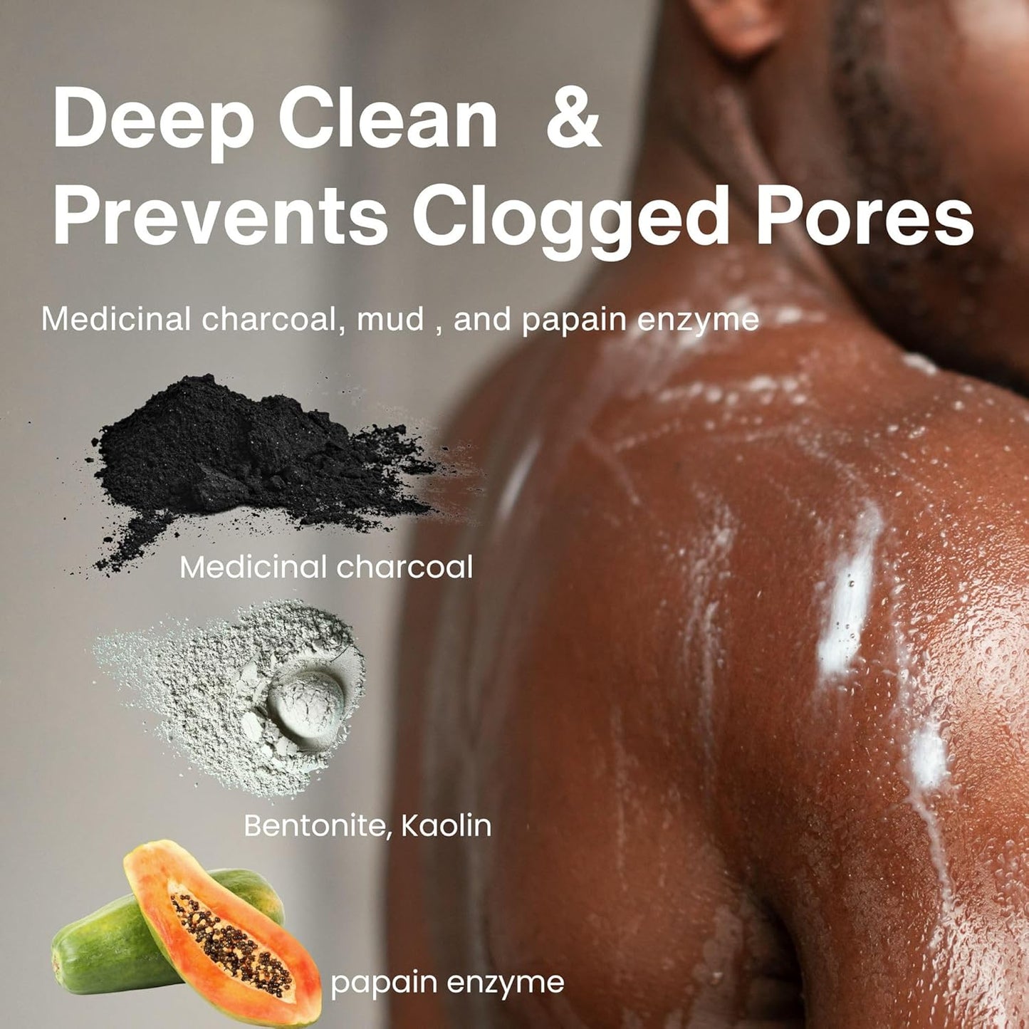 Charcoal Soap Bar for Acne-Prone Skin - Natural Papaya Enzyme, 4.8 Oz | Black Soap for Men & Women