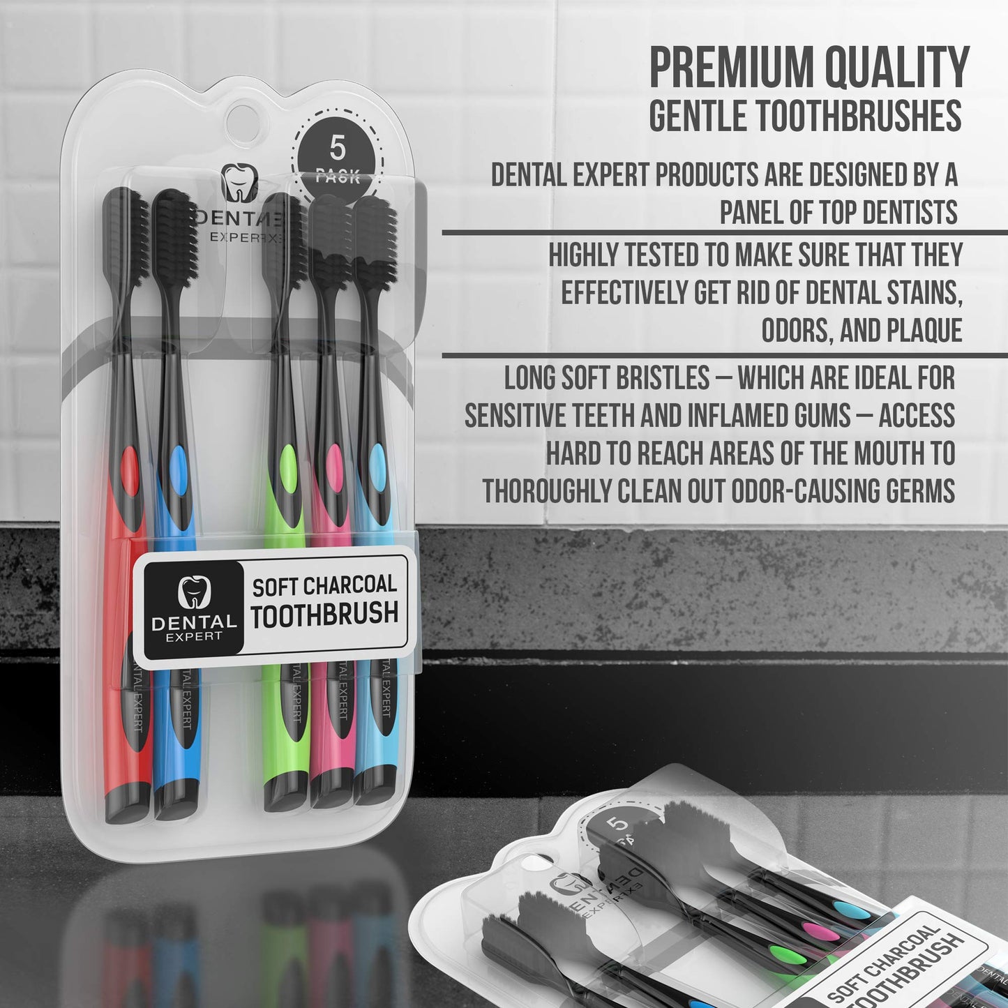 Soft Toothbrushes for Adults - Black Charcoal Toothbrush Ultra Soft for Sensitive Gums - Teeth Whitening Brush for Adults & Children [Extra Family Pack] Super Soft Tip Bristles