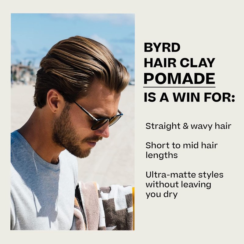 BYRD Hair Clay Pomade 2-Pack | Strong Hold & Ultra Matte Finish for All Hair Types | 3.35 Oz Each