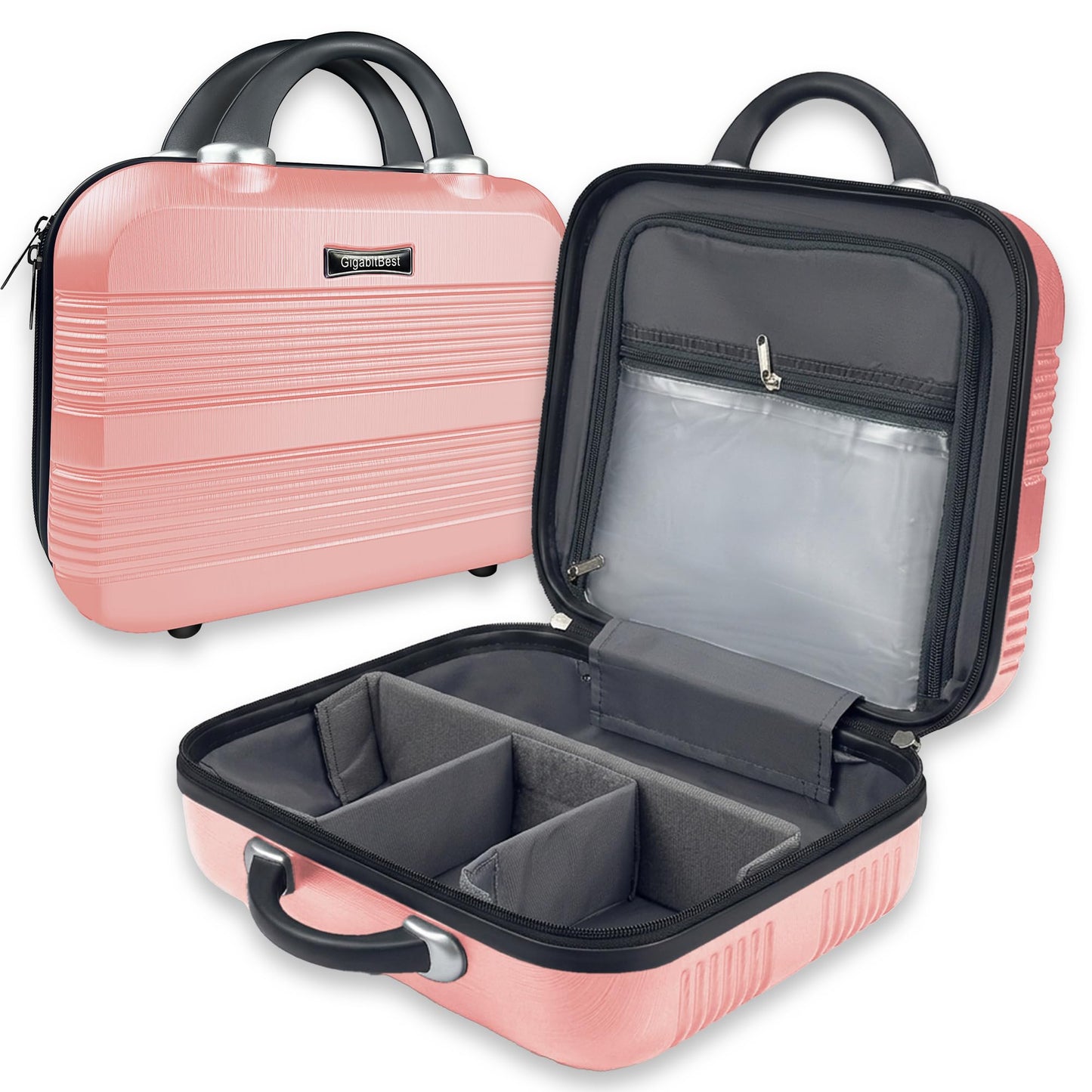 14 Inch Hard Shell Makeup Case, Mini Suitcase Vanity Case, Multi-Purpose Waterproof Hard Shell Cosmetic Case, Travel Cases for Toiletries Portable Makeup Organizer Hand Luggage for Women (Pink)