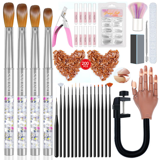 Saviland 4PCS Acrylic Nail Brush Set Size 6/10/12/14 and Practice Hand for Acrylic Nails