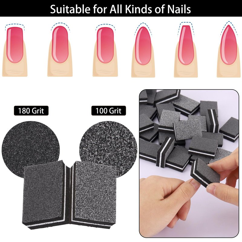 150Pcs Mini Nail Buffer Blocks 100/180 Grit Nail Buffers for Acrylic Nails - Dual Sided Buffers for Nails Polishing(Black)