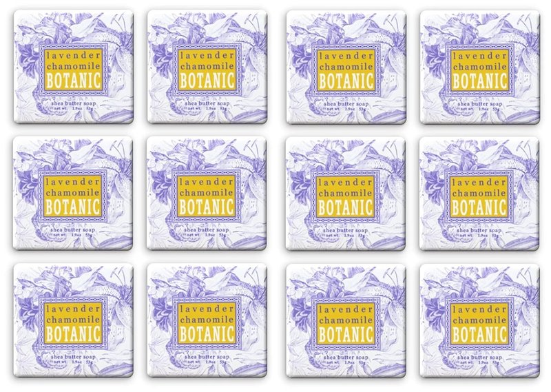 Lavender Chamomile Scented Bar Soaps - 12 Mini 1.9 oz Botanical Bars for Guest Bath, Spa & Salon | Elegant Wrappers