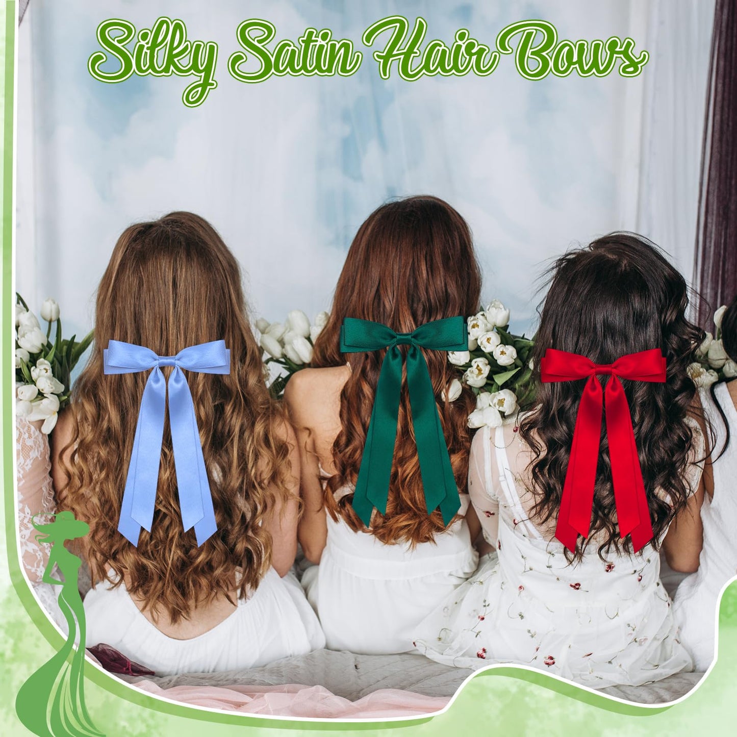 40Pcs Satin Hair Bows Bulk Big Hair Bows for Women Large H-air Ribbons Silky Satin Oversized H-air B-ows Long Tail for Women Oversized Long Tail Ribbons Large Knot Clips Barrettes for Holiday Gifts
