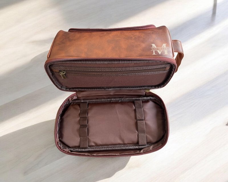 Travel Toiletry Bag for Man, Leather Waterproof Toiletry Bag, Gift for Man, Hanging Travel Bag, Gym Travel Bathroom Toiletry Bag Dropp Kit (COFFEE)