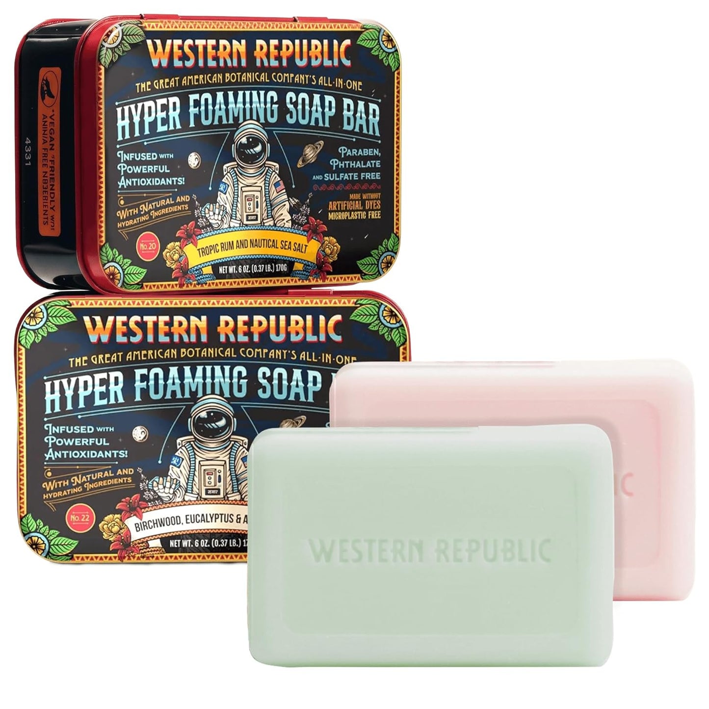 Tropic Rum & Nautical Sea Salt Bath Soap Bar - Hydrating Eucalyptus & Sage | 6oz 2 Pack