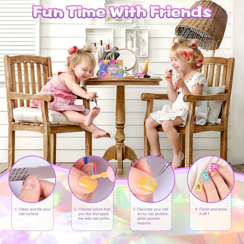 Kids Non-Toxic Nail Polish Set - Water-Based Peel Off Quick Dry 6 Colors | Perfect Birthday Gift for Ages 3+