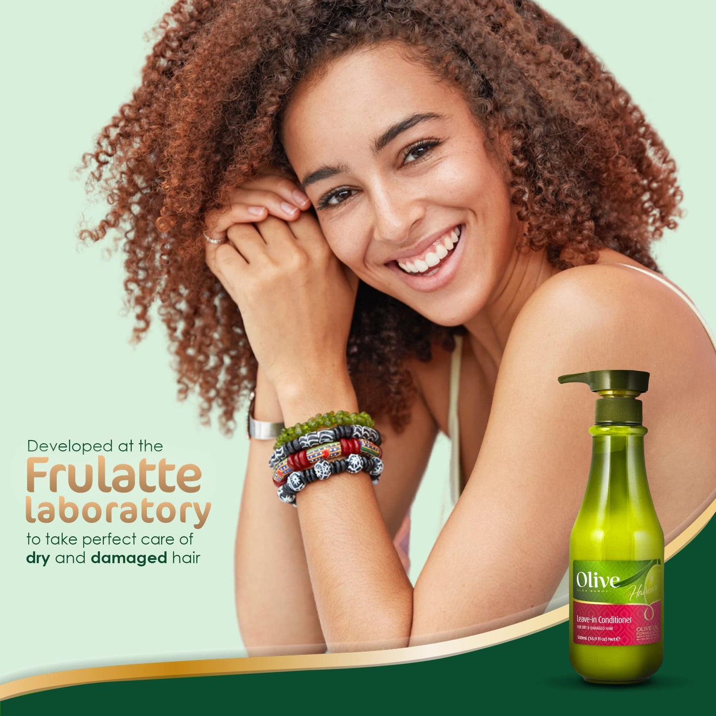 Frulatte Natural Olive Oil Leave In Conditioner & Detangler, Enriched with Shea Moisture & Argan Oil - Anti-Frizz Deep Hair Conditioner For Dry Damaged Hair - Formulated with Keratin, Vitamins B5 & E