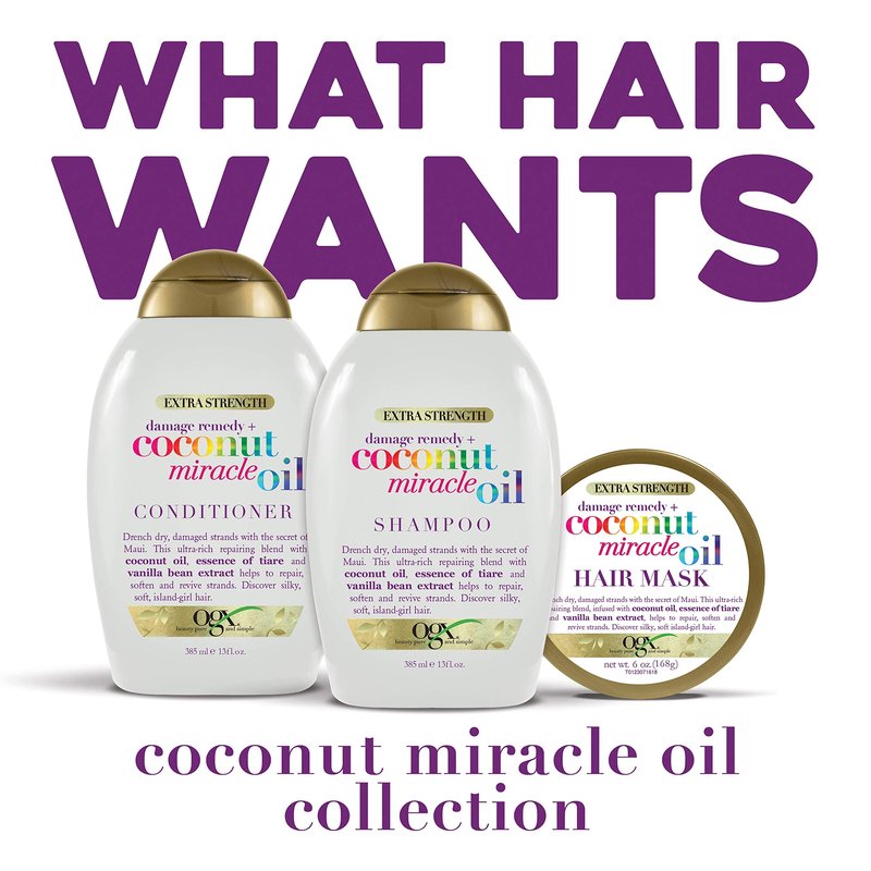 OGX Extra Strength Damage Remedy + Coconut Miracle Oil Hair Mask, Extra Hydrating & Softening Anti-Frizz Treatment to Help Repair Hair, Paraben-Free, Sulfated-Surfactants Free, 6 oz