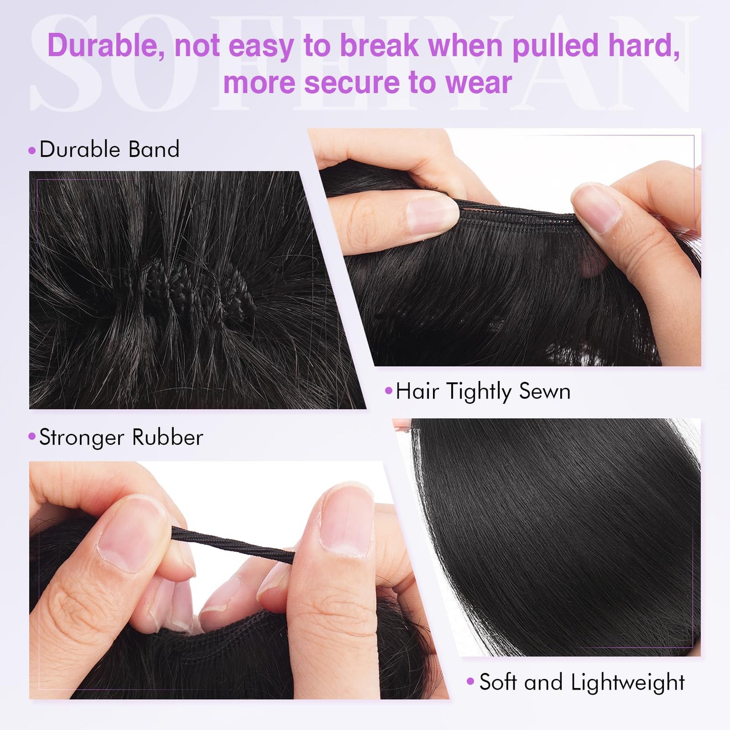 SOFEIYAN Human Hair Bun 100% Real Human Hair 16g Messy Bun Natural Tousled Stretchy Fluffy Donut Updo Elegant Chignon with Elastic Rubber Band Fake Bun Hair Piece for Women - Dark Brown