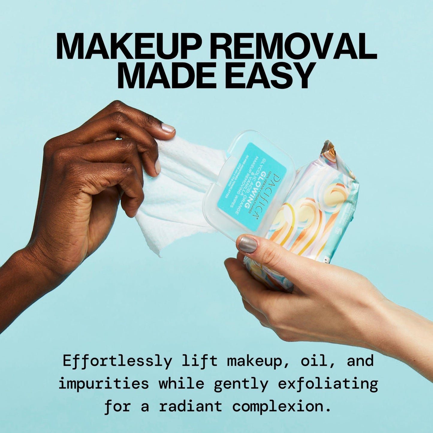 Pacifica Beauty, Glowing Makeup Remover Wipes, Glycolic Acid, Coconut Water, Aloe Infused, Daily Cleansing, Exfoliating, Clean Skin Care, Plant Fiber Facial Towelettes, Vegan & Cruelty Free