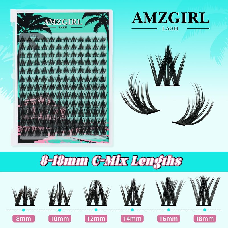 Fairy Eyelash Clusters DIY 144Pcs Lash Extension Kit Natural Lashes Clusters Kit with Lash White Bond and Seal,Lash Remover and Tweezers for Anime Cluster Eyelash Extensions Kit(Holiday,C-Mix8-18mm)