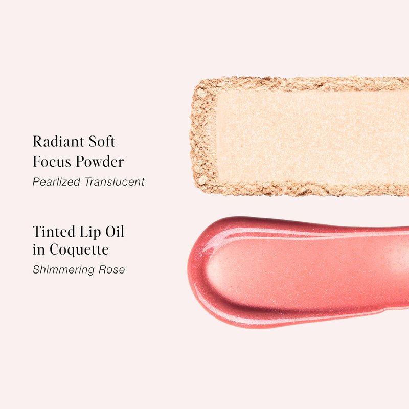 Jouer Radiant Rose Face + Lip Set, Translucent Setting Powder & Shimmer Lip Oil - Blurring Powder - Hydrating Lip Oil - Set Face Makeup