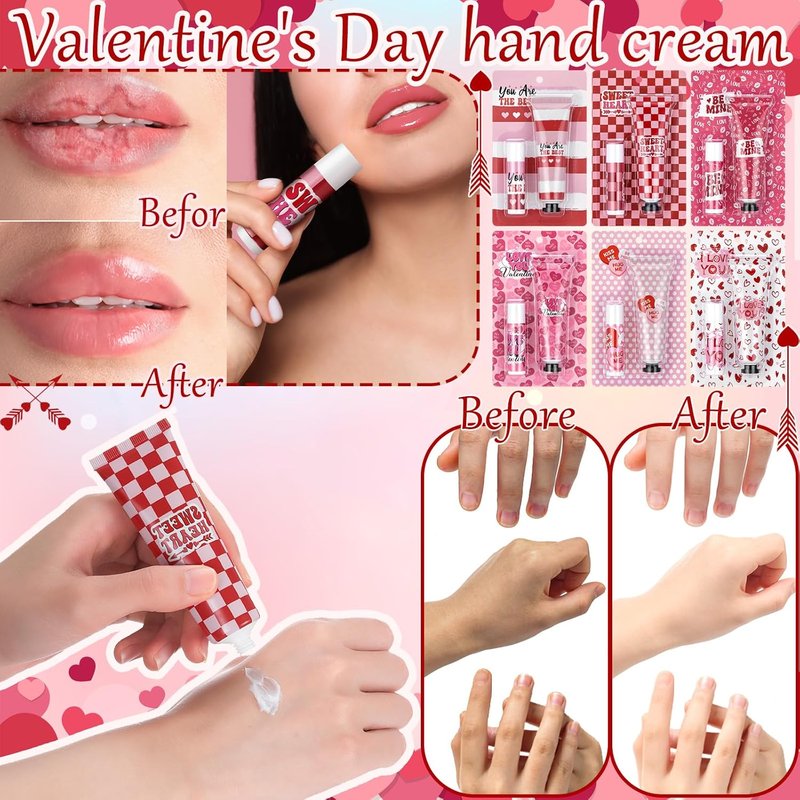 Valentine's Day Hand Cream & Lip Balm Gift Set - 36 Sets | Moisturizing Care for Women & Teachers