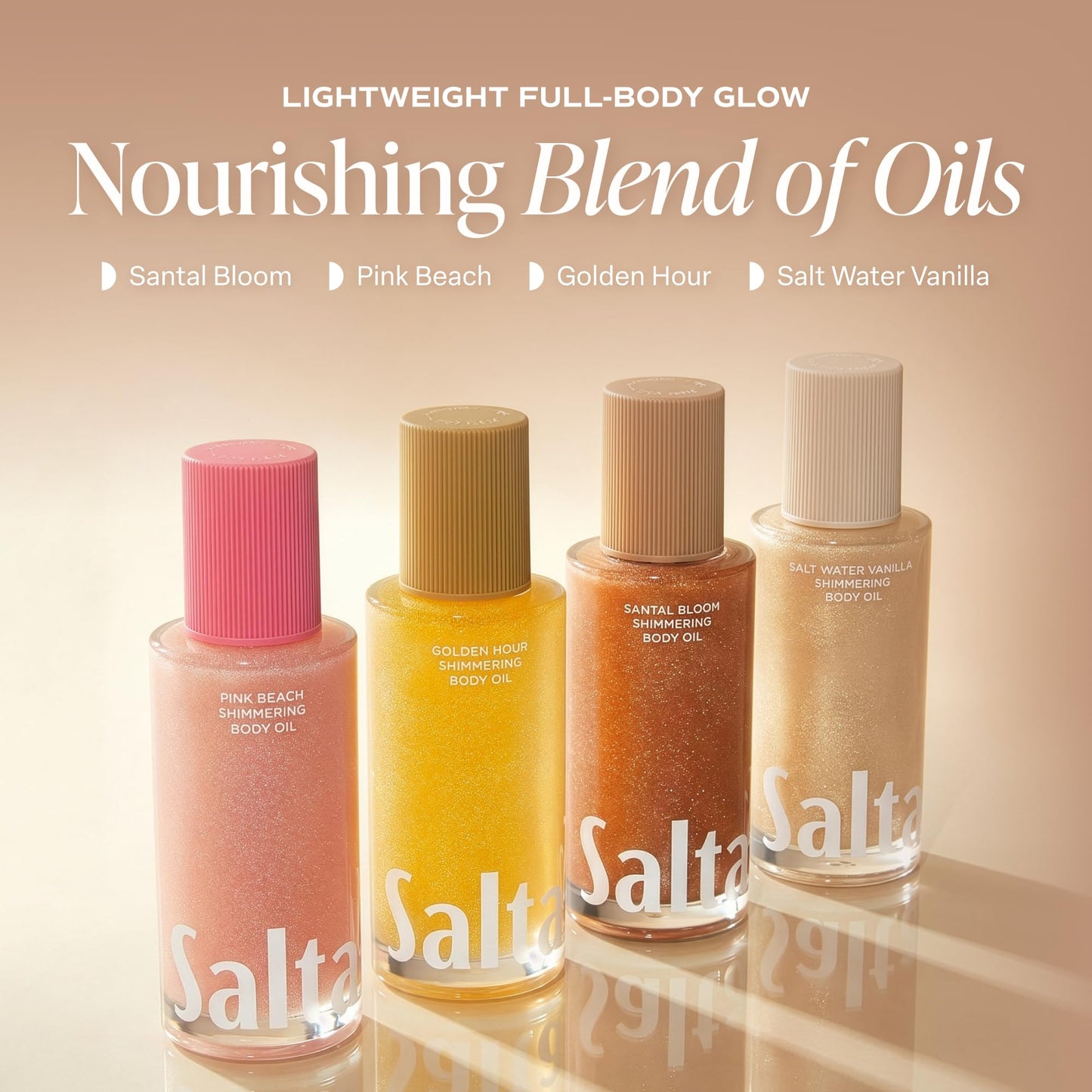 Saltair Shimmering Body Oil - Santal Bloom Scented Dry Oil Moisturizer with Light-Reflecting Pearl Pigments. Moisturizing Glow for All Skin Types - 4 Fl Oz