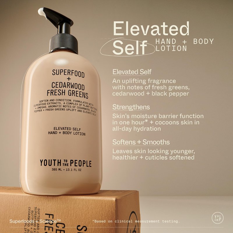 Youth To The People Superfood Hand + Body Lotion (13.1 fl oz), Omega-Rich Plant Butters + Antioxidants Moisturizer, Soothes Dry + Dull Skin, Non-Greasy, Aromatic Fragrance, Vegan