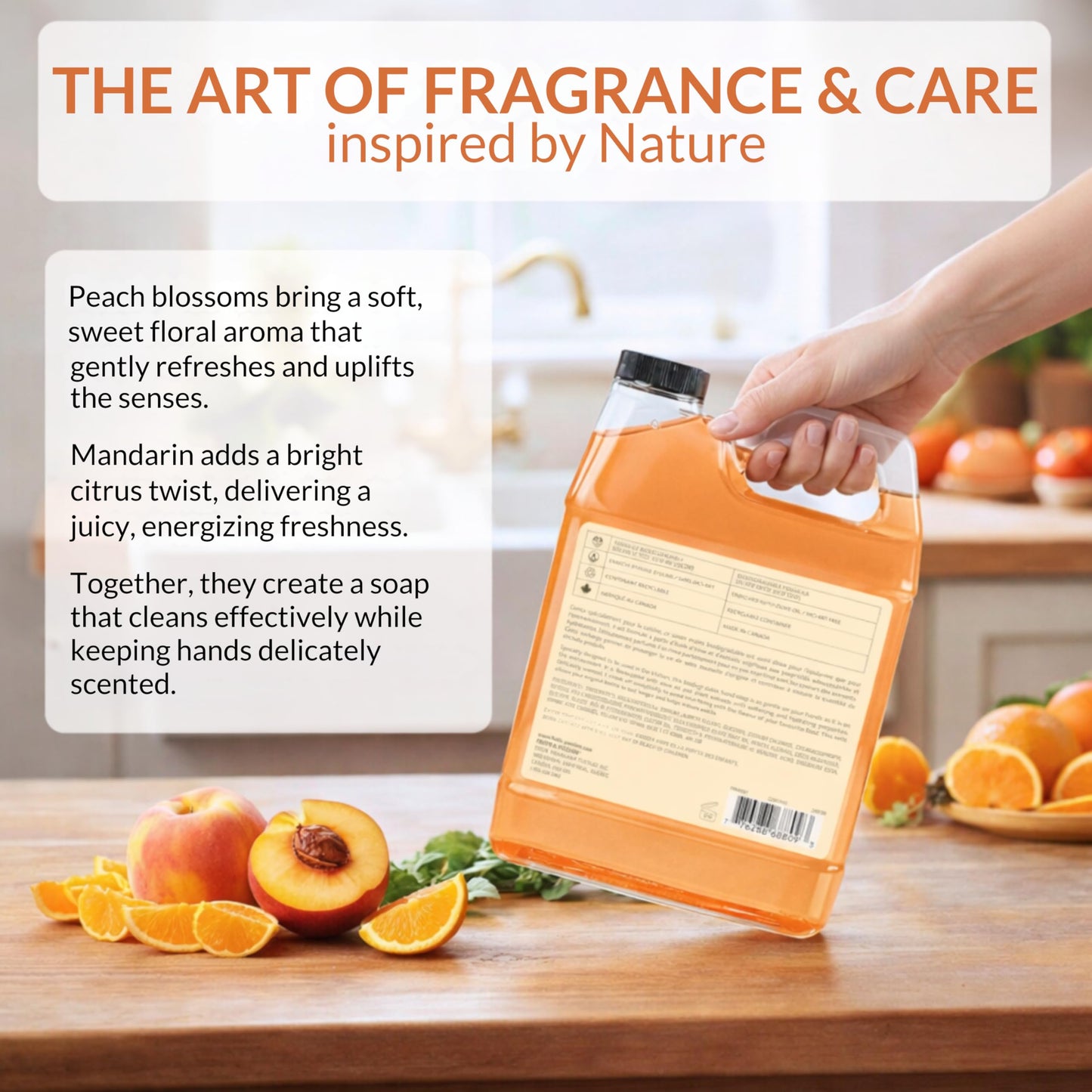 Cucina Fruits & Passion Hand Soap Refill, Peach & Mandarin, 1 L (33.8 fl oz), Liquid Hand Soap with Moisturizing Olive Oil, Biodegradable, Vegan Formula, Kitchen & Bathroom